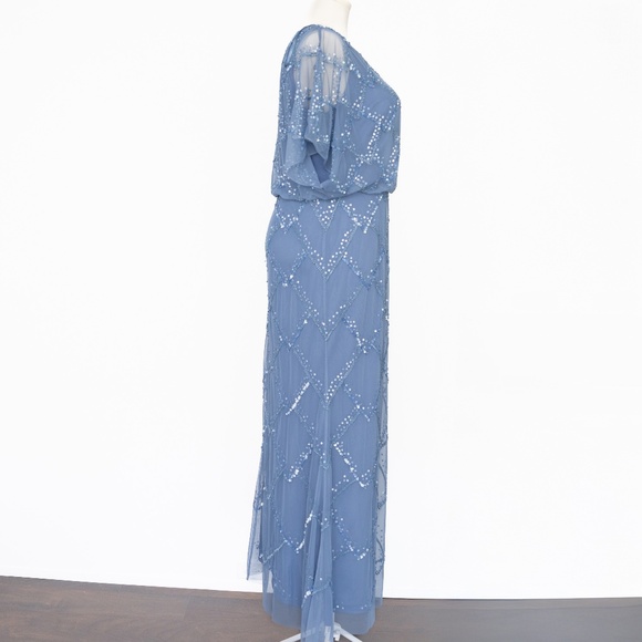 Adrianna Papell Hand Beaded Blouson Gown Flutter Sleeves - Picture 5 of 10